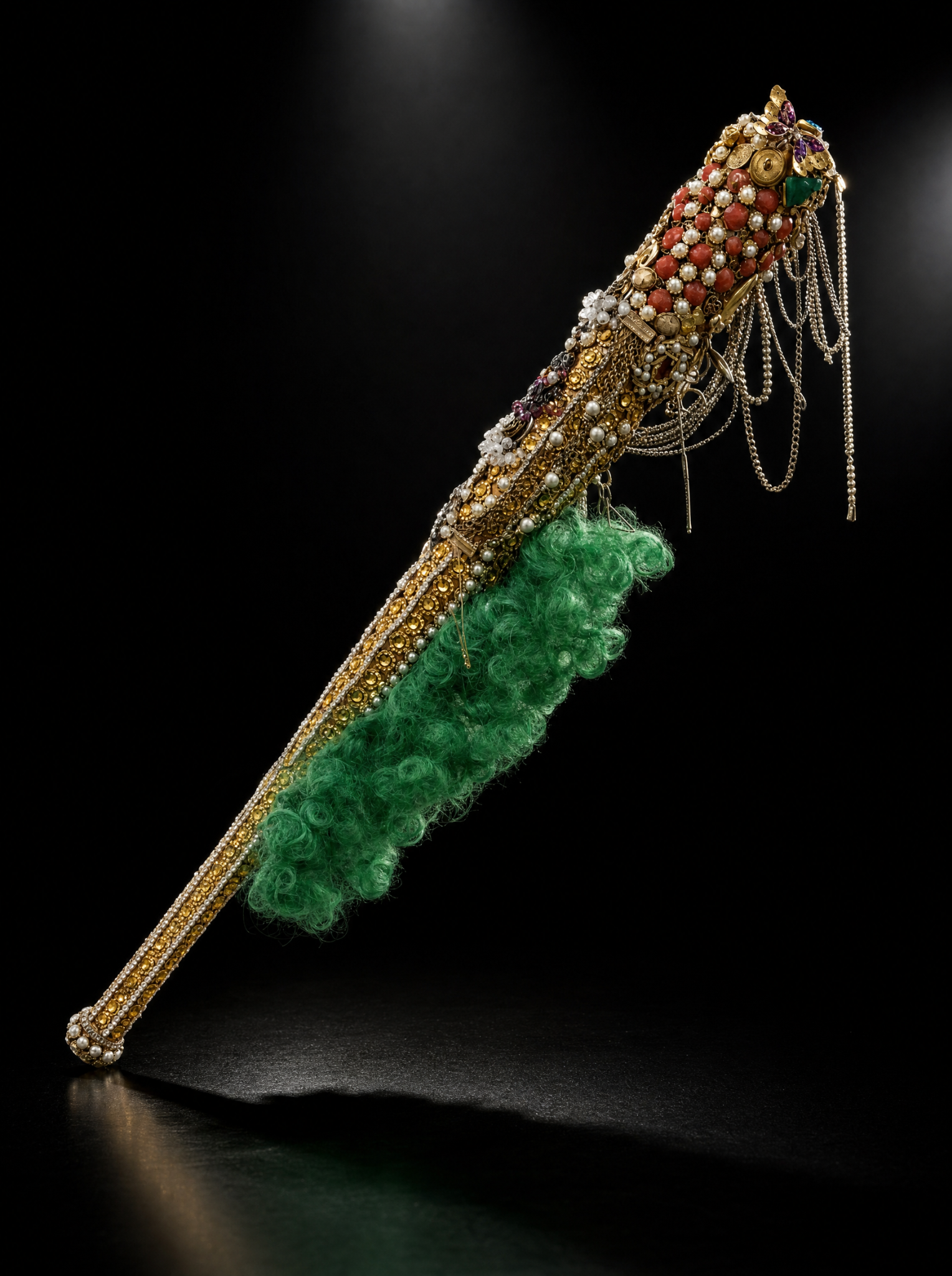 Drag Everything Up embellished bat-like object with green hair